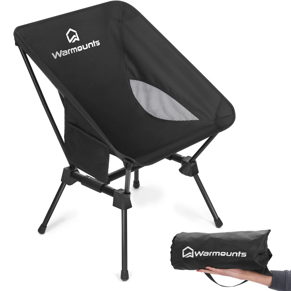 (image for) 2Pcs WARMOUNTS Portable Camping Chair, 400LBS Folding Backpacking Chair Side Pocket Carrying Bag, Ultralight Compact Beach Chair for Picnic Hiking Fishing